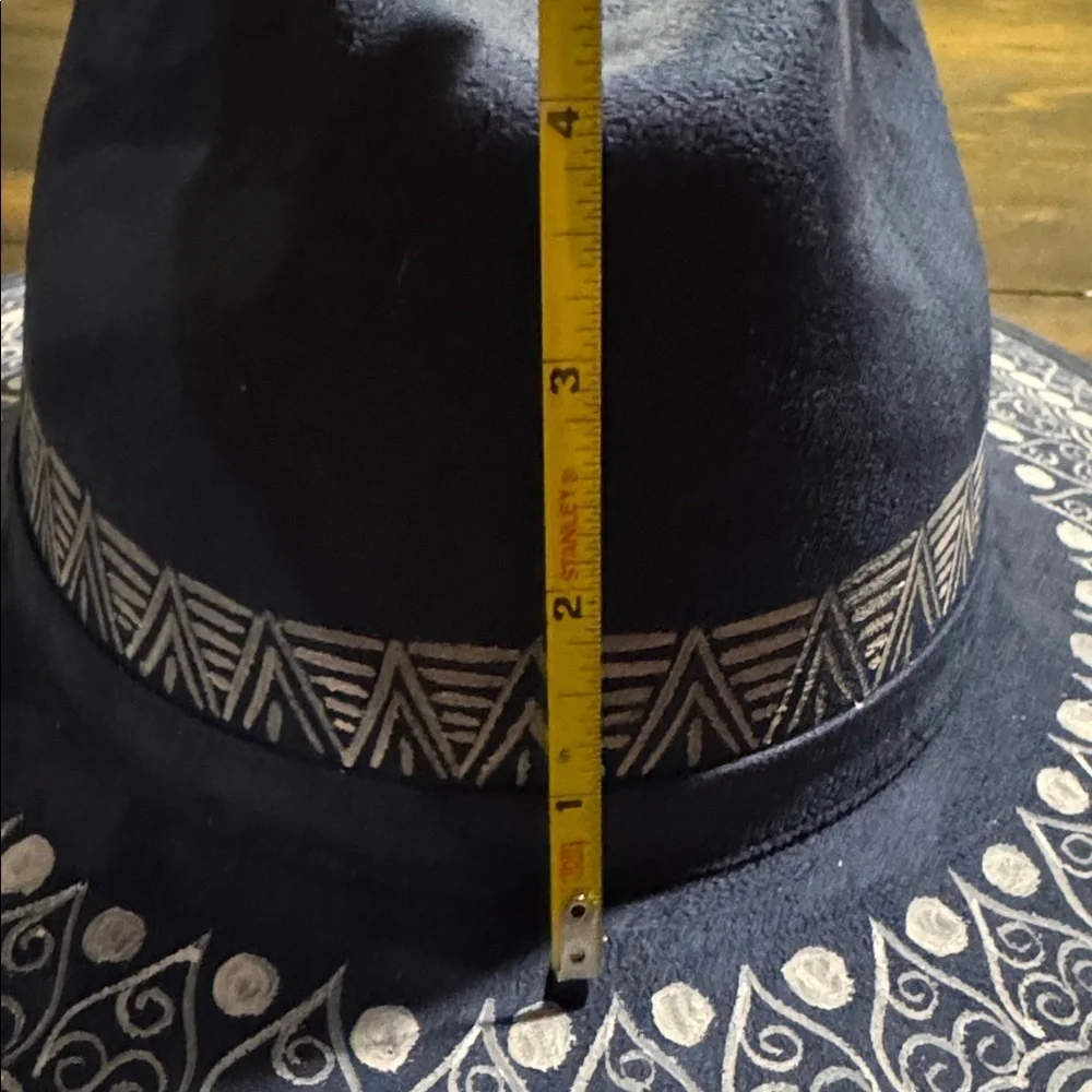 Made in Mexico Hand-Painted Navy Blue Fedora with White Details